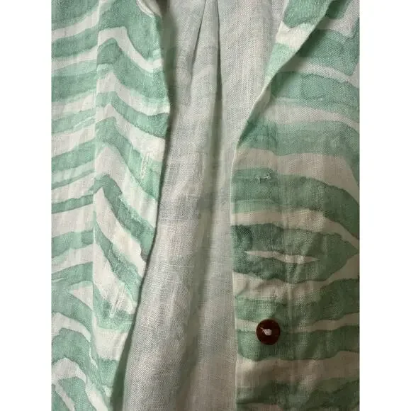 I Linen ilinen Lifestyle Classic button down shirt green zebra small - Picture 4 of 6